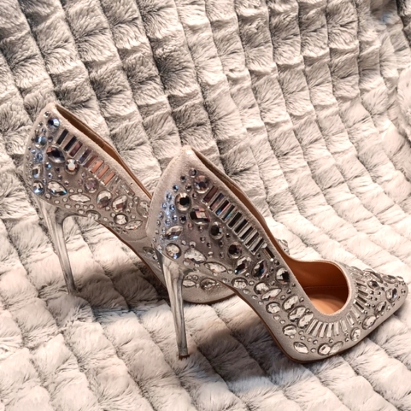 Charlotte Russe Elsa Stiletto Wm 6b Silver Diamond Statement 4" Heels - Picture 4 of 11